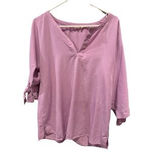 SOFT SURROUNDINGS LAVENDER PINK SHEER RAYON 3/4 Tie SLEEVE TOP Small